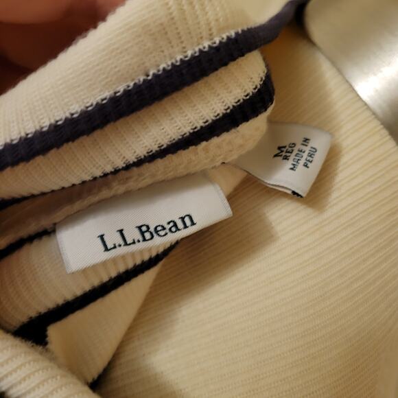 LL Bean Striped Half Zip Pullover Cream Black Medium 90s Y2K Long Sleeve Top - Picture 8 of 8